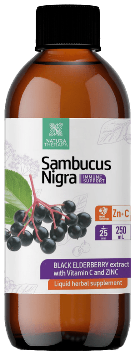 Sambucus Nigra — сируп од црн бозел со цинк и витамин C (250 ml) – Sambucus | NaturaTherapy – природни додатоци во исхраната